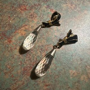 Vintage Black Bow Crystal Drop Earrings